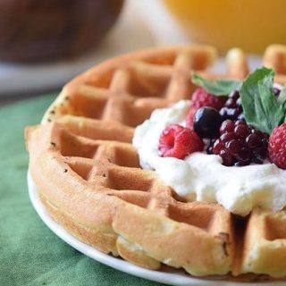 cream cheese waffles topped with berries