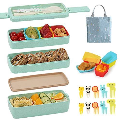 Image for Bento Box for Kids with Silicone Baking Cups, Food Picks, Wheat Straw, and Dividers