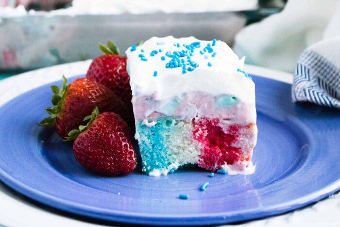 4th of July Poke Cake with Frozen Strawberry Layer