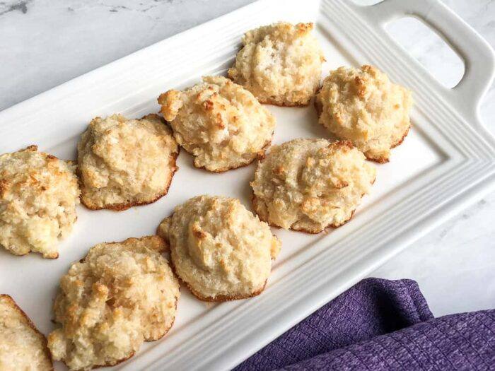 Finished 5-Ingredient Macaroon Cookies on a white serving tray