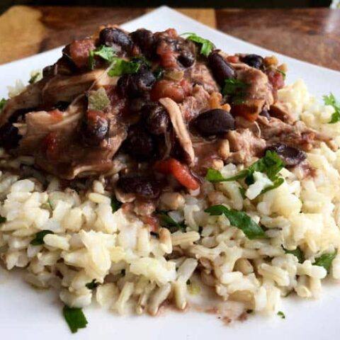 slow cooker pulled chicken over cilantro rice