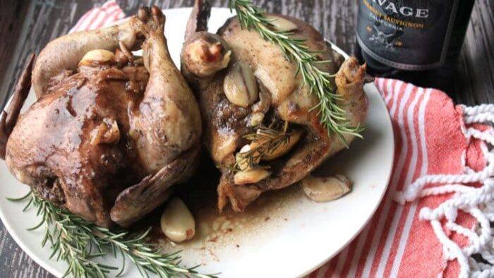 Easy Rosemary Cornish Hens in Red Wine Reduction Sauce
