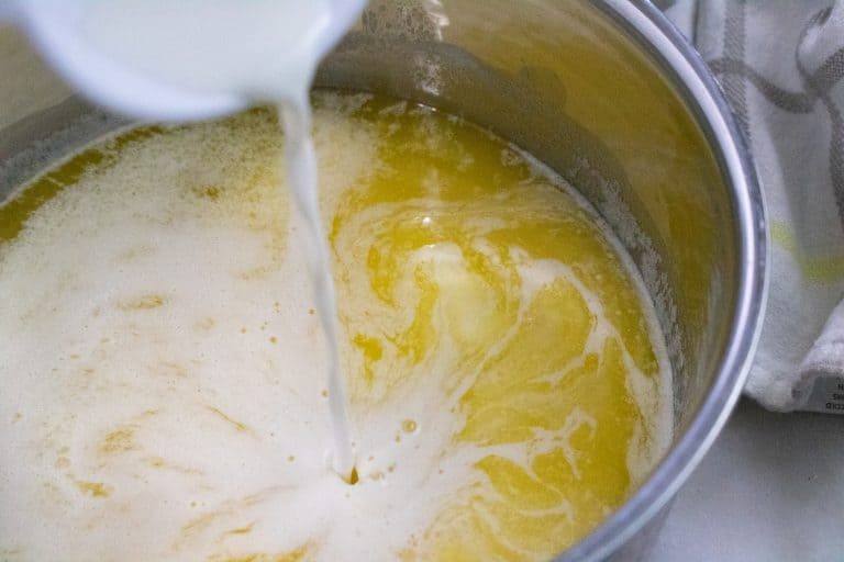 wet ingredients for Apple Butter Coffee Cake being mixed together