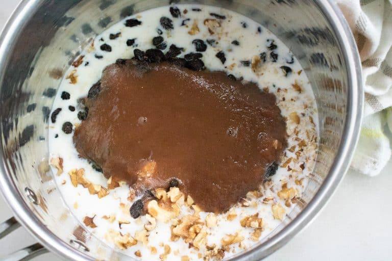 ingredients for Apple Butter Coffee Cake being combined in a metal mixing bowl