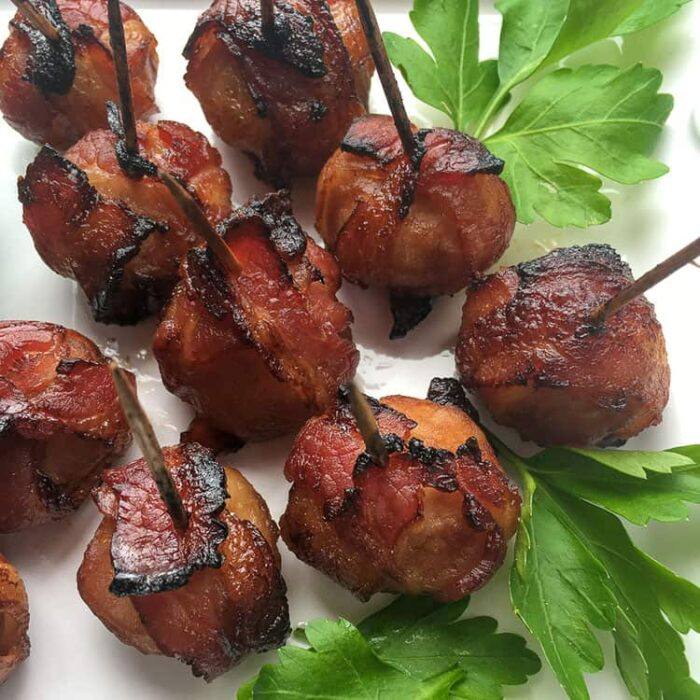 Bacon Water Chestnuts with Spicy Mustard Dip