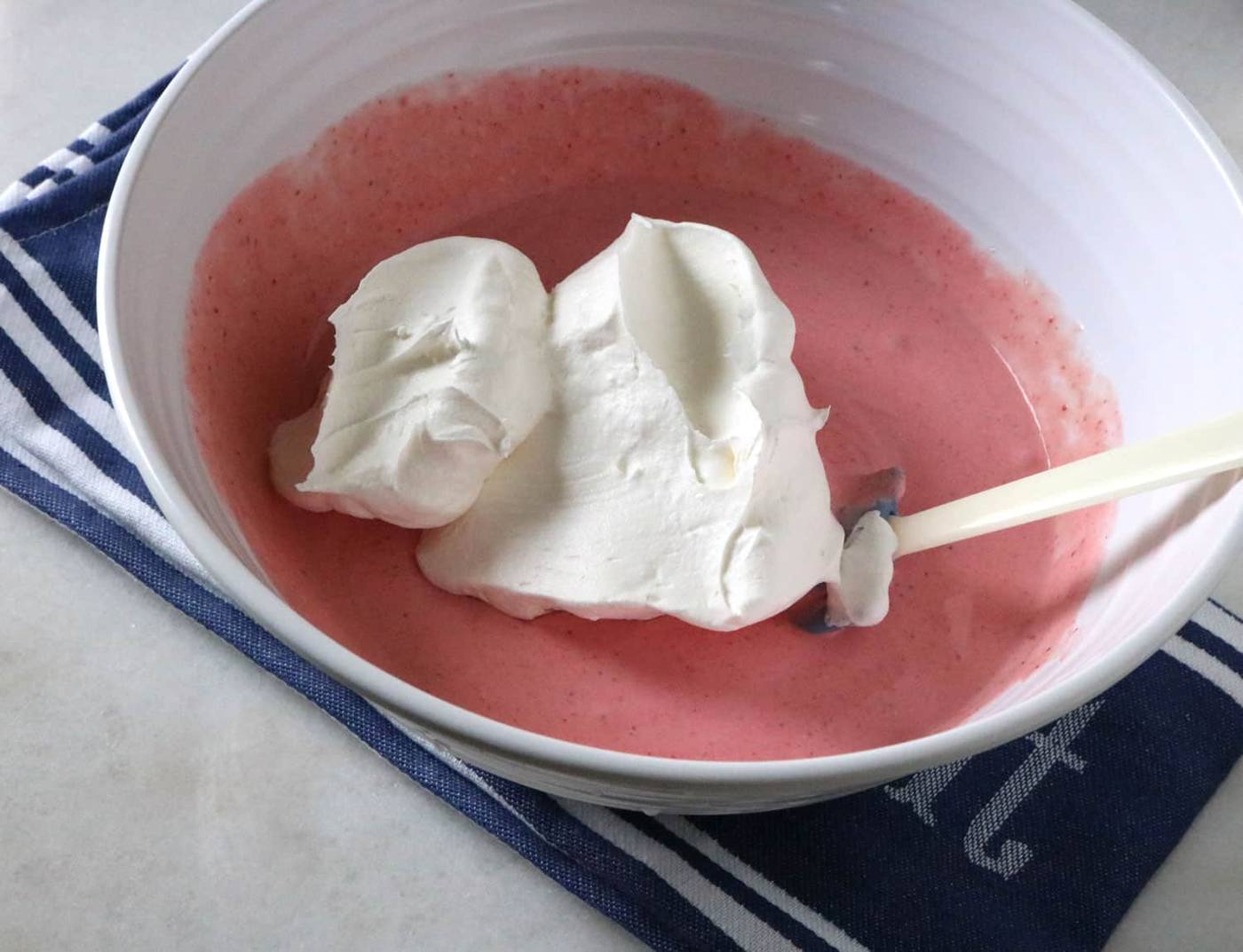 whipped topping added to the bowl containing the pie filling mixture