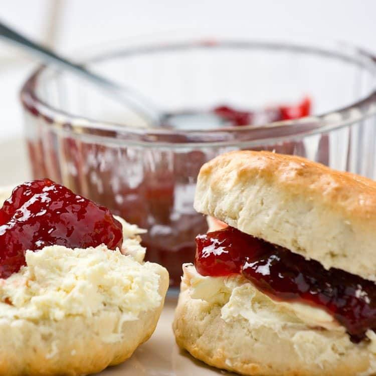 buttermilk biscuits recipe with strawberry jam and butter