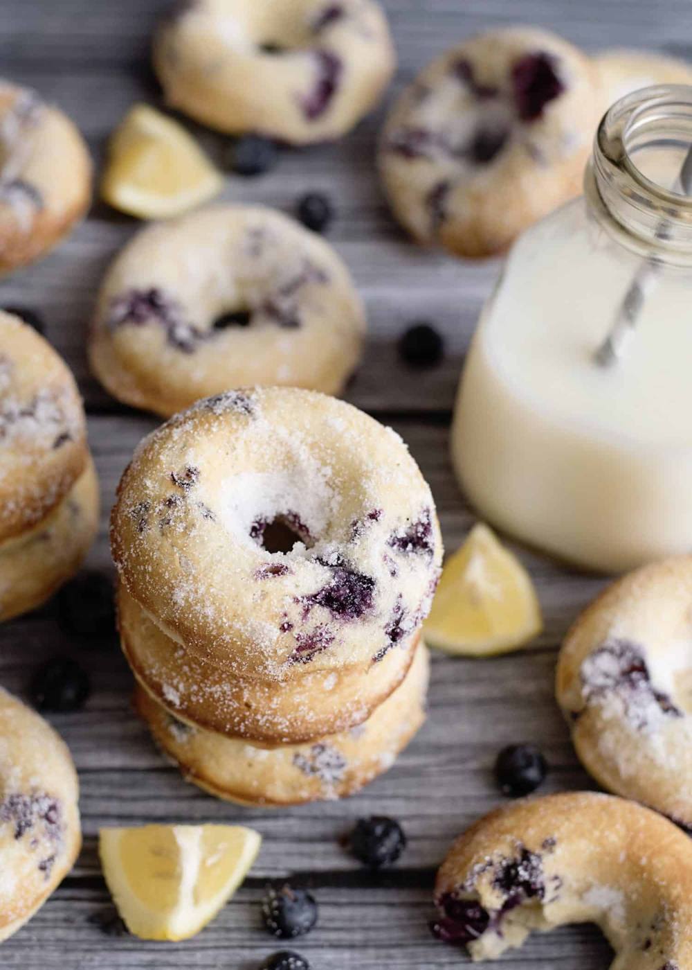 cluse-up shot of finished blueberry buttermilk donut