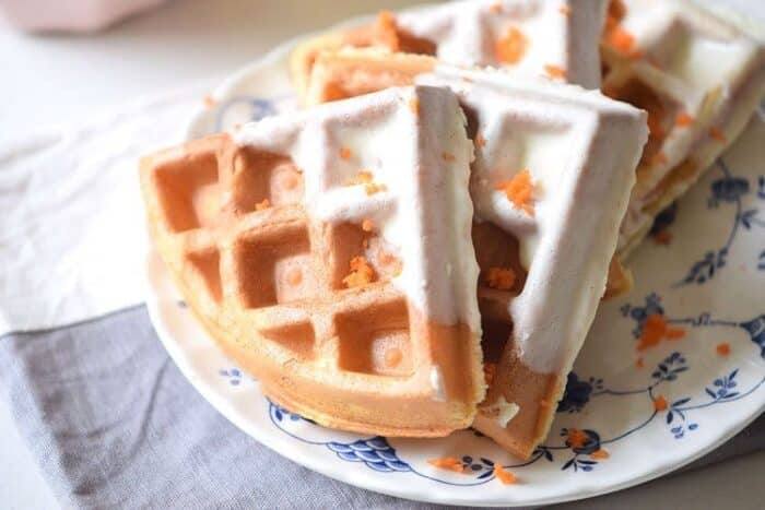 Carrot Cake Waffles - try this easy waffle recipe for breakfast this weekend. Quick and easy recipe.