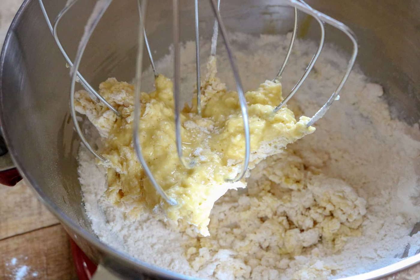 mixing the flour and eggs
