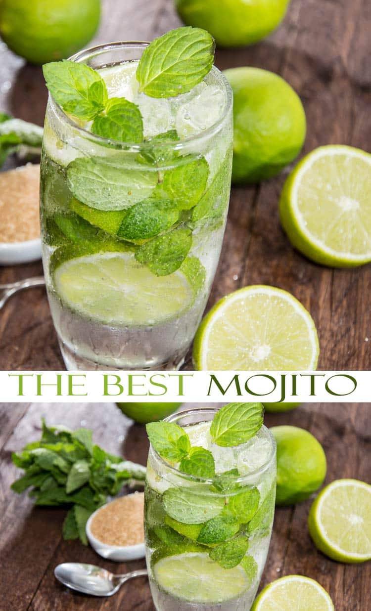 mojito being served in a tal glass