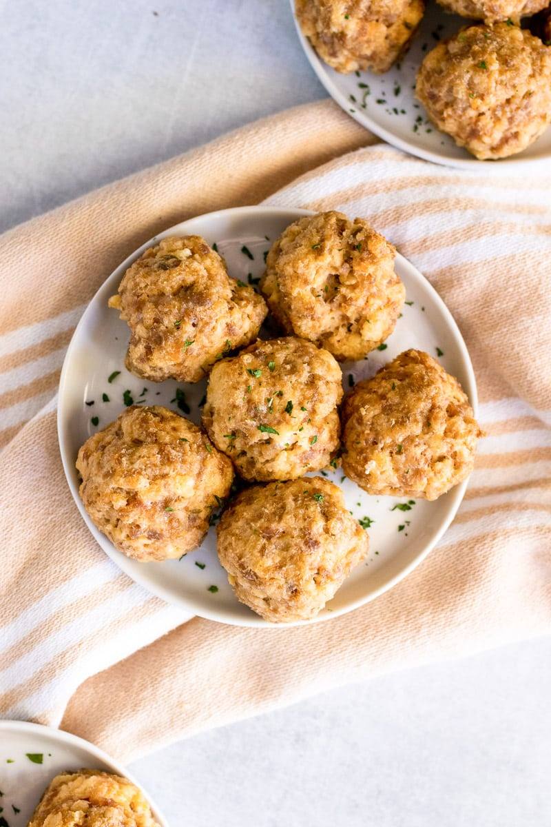 top view plate of cream cheese sausage balls