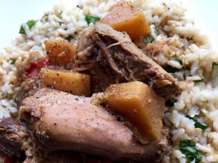 rice with pineapple pork cooked in slow cooker