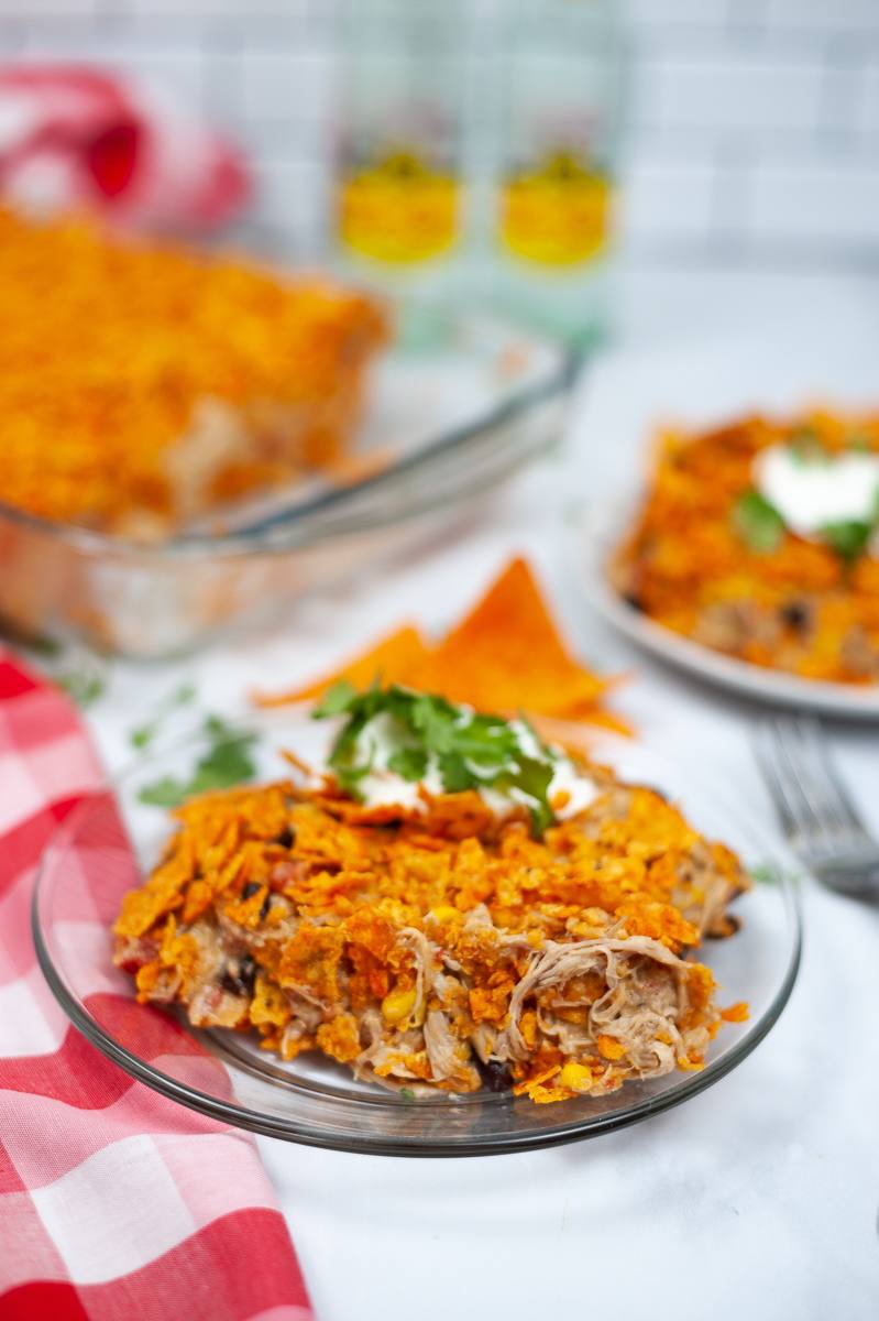 plate of dorito chicken casserole