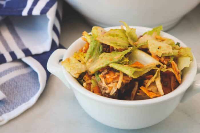Doritos Taco Salad served in a white bowl