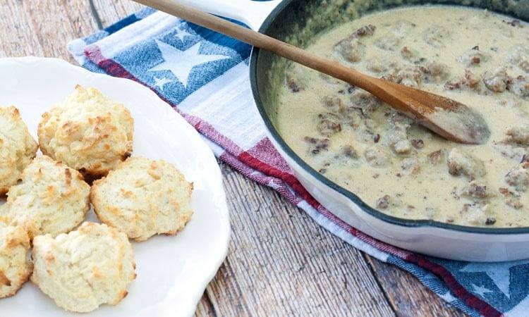 drop biscuits with sausage gravy