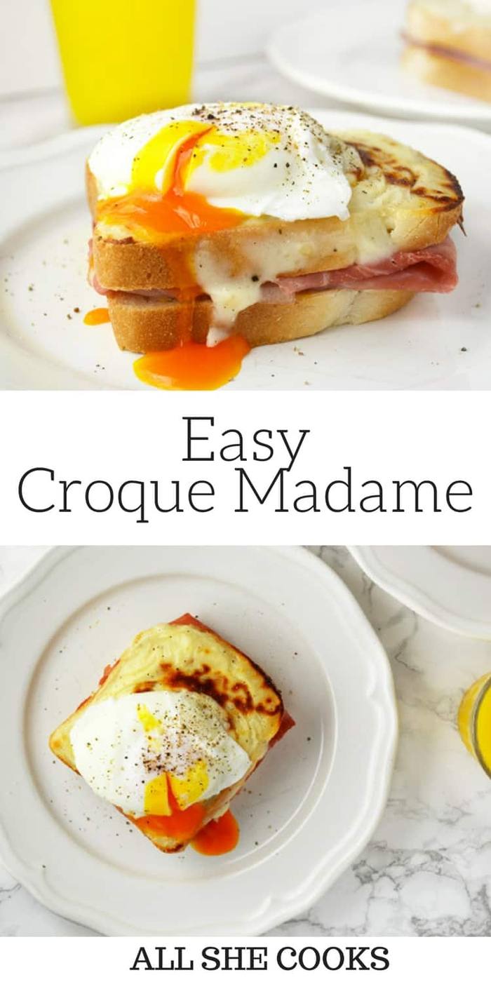 This Easy Croque Madame recipe is the perfect lazy brunch for weekends. A mustard and ham sandwich topped with a cheesy bechamel sauce and a poached egg. Zikug recipes. #brunch #breakfast #poachedegg