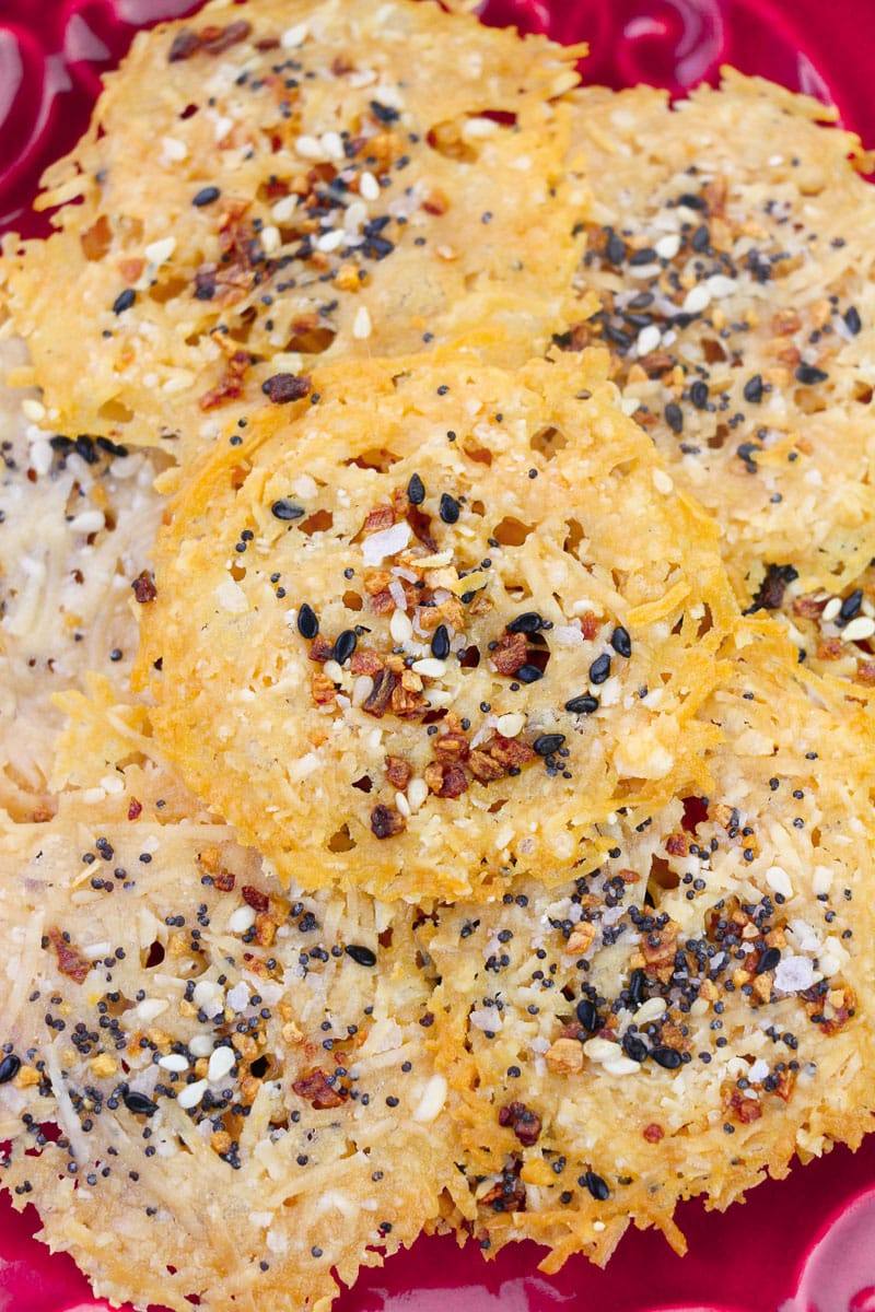 top view of stacked easy keto cheese crisps
