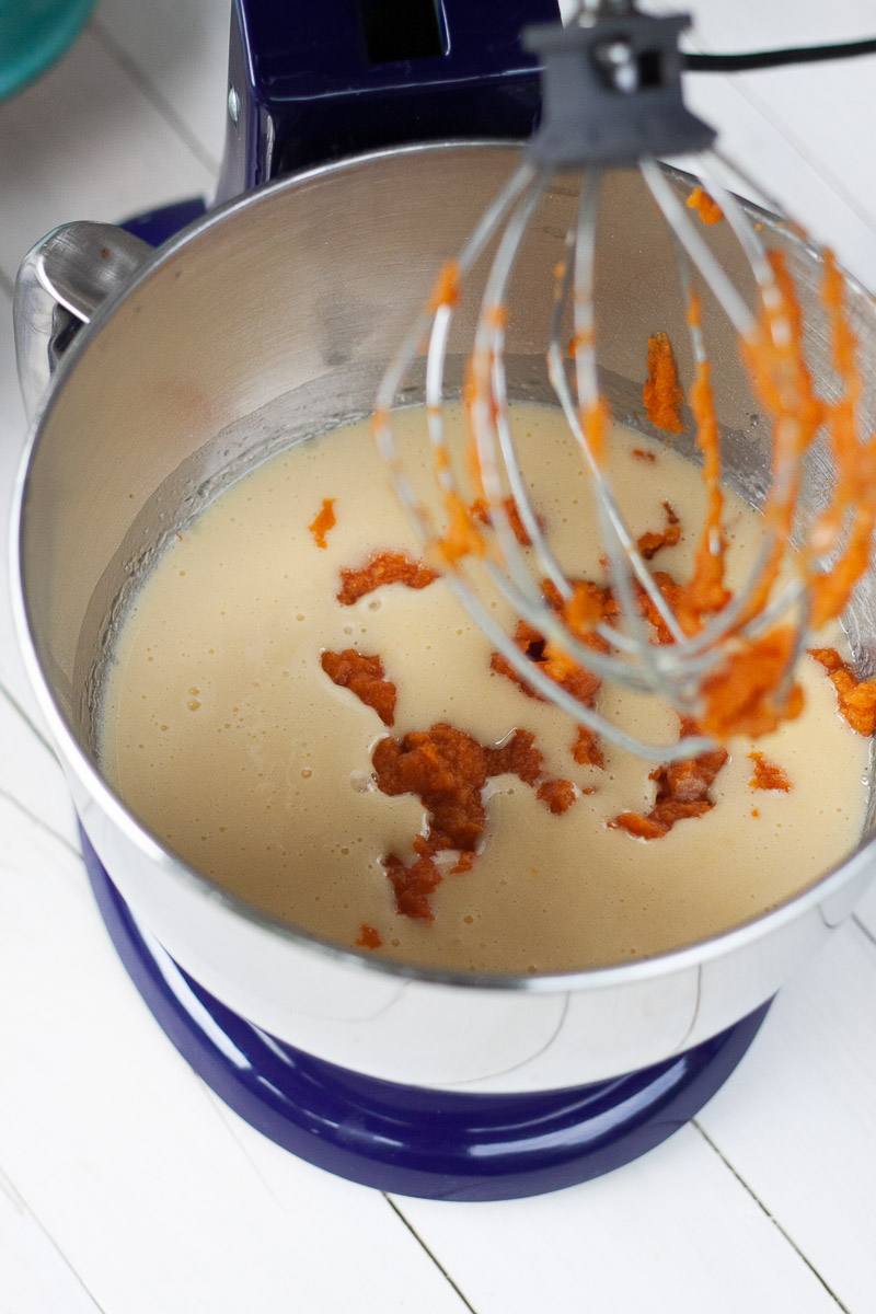 pumpkin bars batter in stand mixer