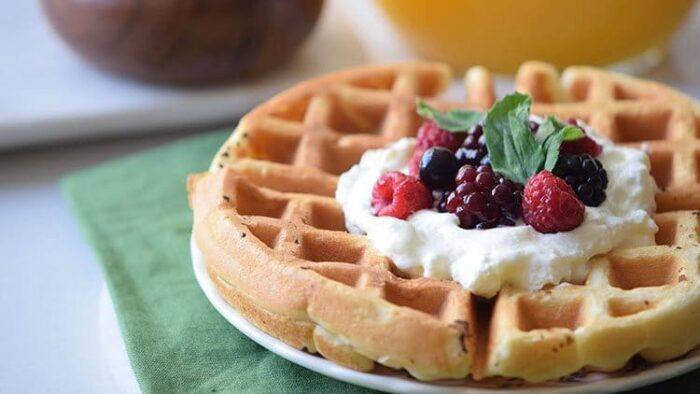 cream cheese waffles topped with berries