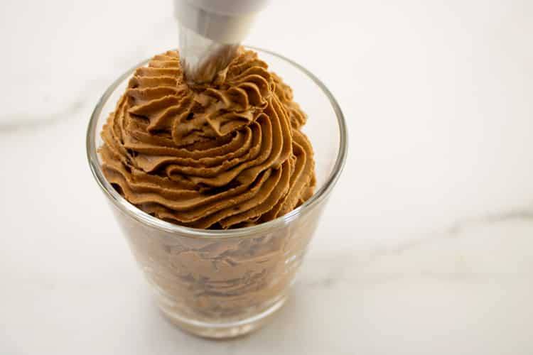 piping chocolate mousse dessert