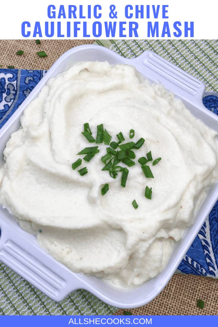 top down view of the finished garlic and chive cauliflower mash