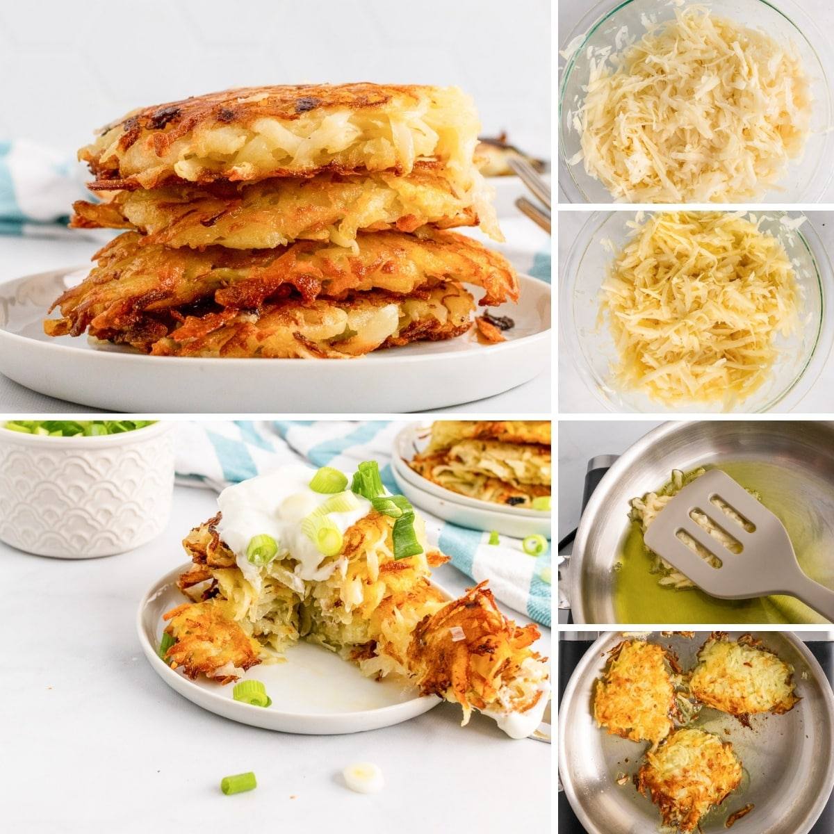 collage of images showing how to make german potato pancakes