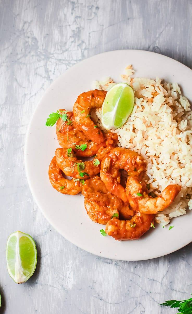 plate of indian shrimp curry with rice