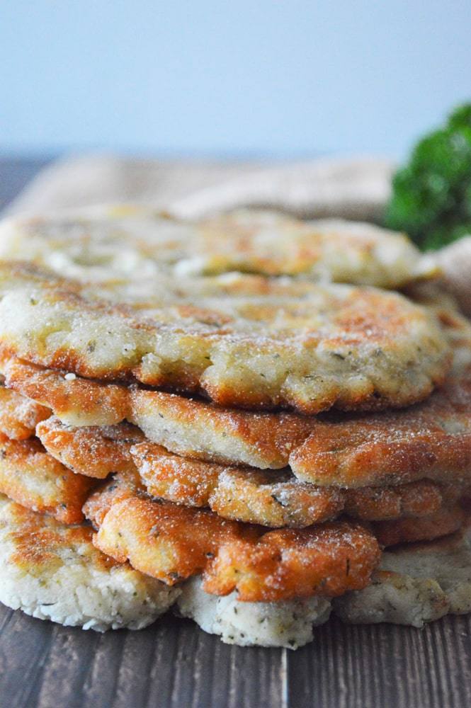 close up stack of homemade flatbread