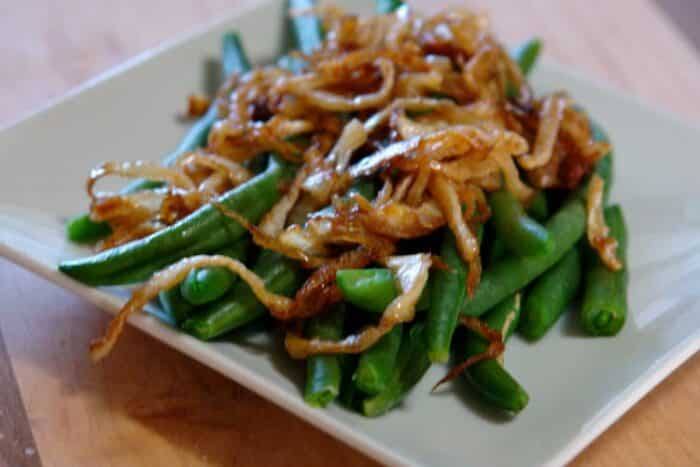 Green Beans with Caramelized Onions, an easy Thanksgiving side dish