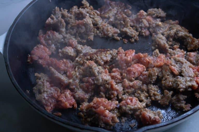 browning the Italian Sausage for the Low Carb Stuffed Peppers with Cauliflower Rice and Italian Sausage