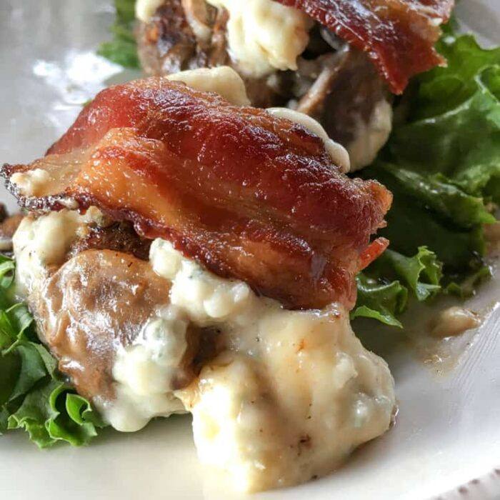 Keto Hamburgers (Sliders) with Bacon, Blue Cheese, and Mushrooms