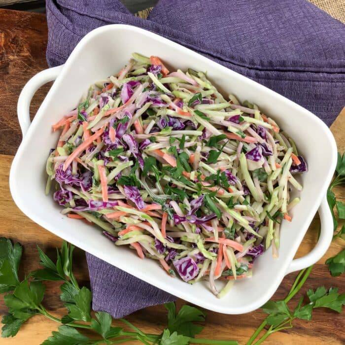 easy broccoli slaw being served