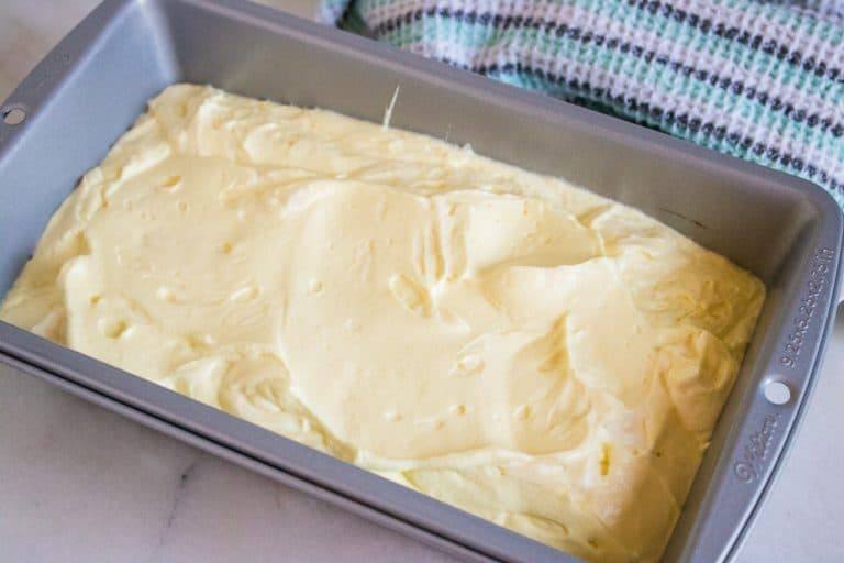 Lemonade No-Churn Ice Cream inside a nonstick bread pan