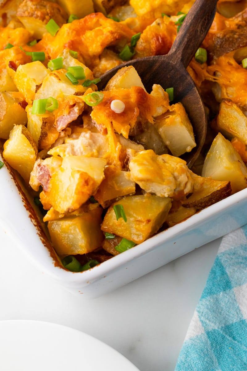 potato chicken casserole being served