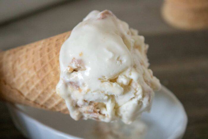 Peanut Butter No-Churn Ice Cream served on a sugar cone
