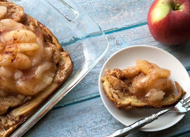 overnight apple pie French toast bake being served