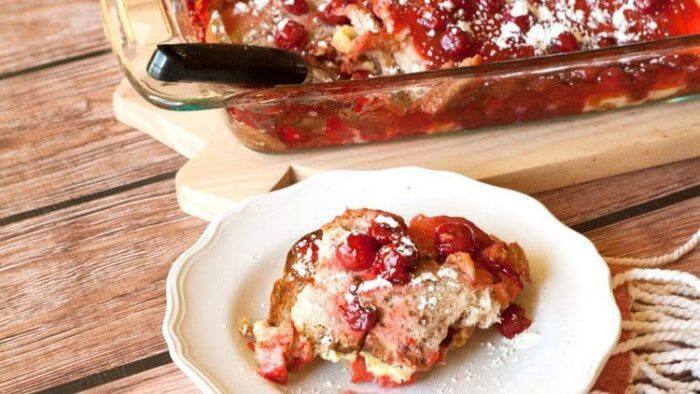 Overnight French Toast with Cherries is a delicious no-fuss breakfast recipe that is perfect for when you are looking for brunch recipes or easy breakfast recipes.