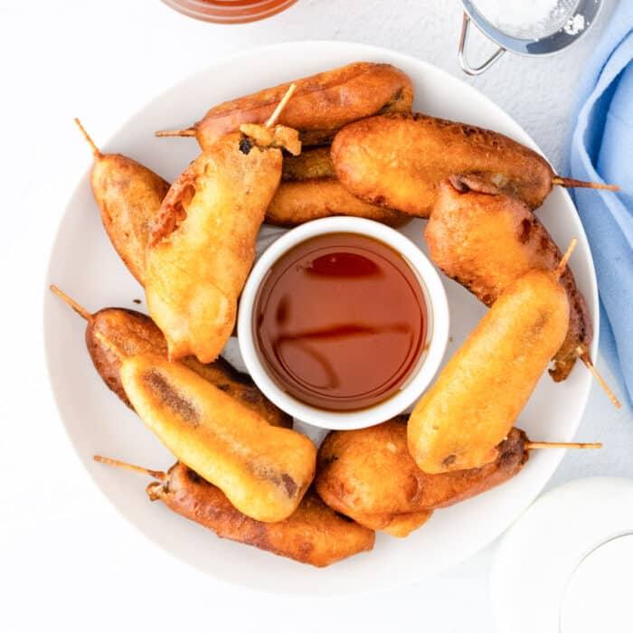 pancakes and sausages on a stick