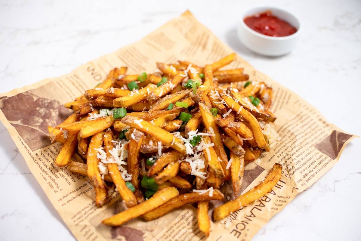 close up of parmesan truffle fries