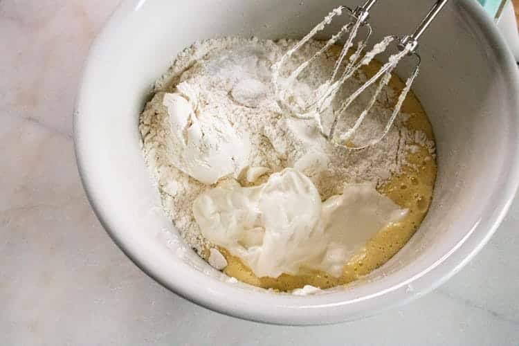 mixing the coffee cake batter
