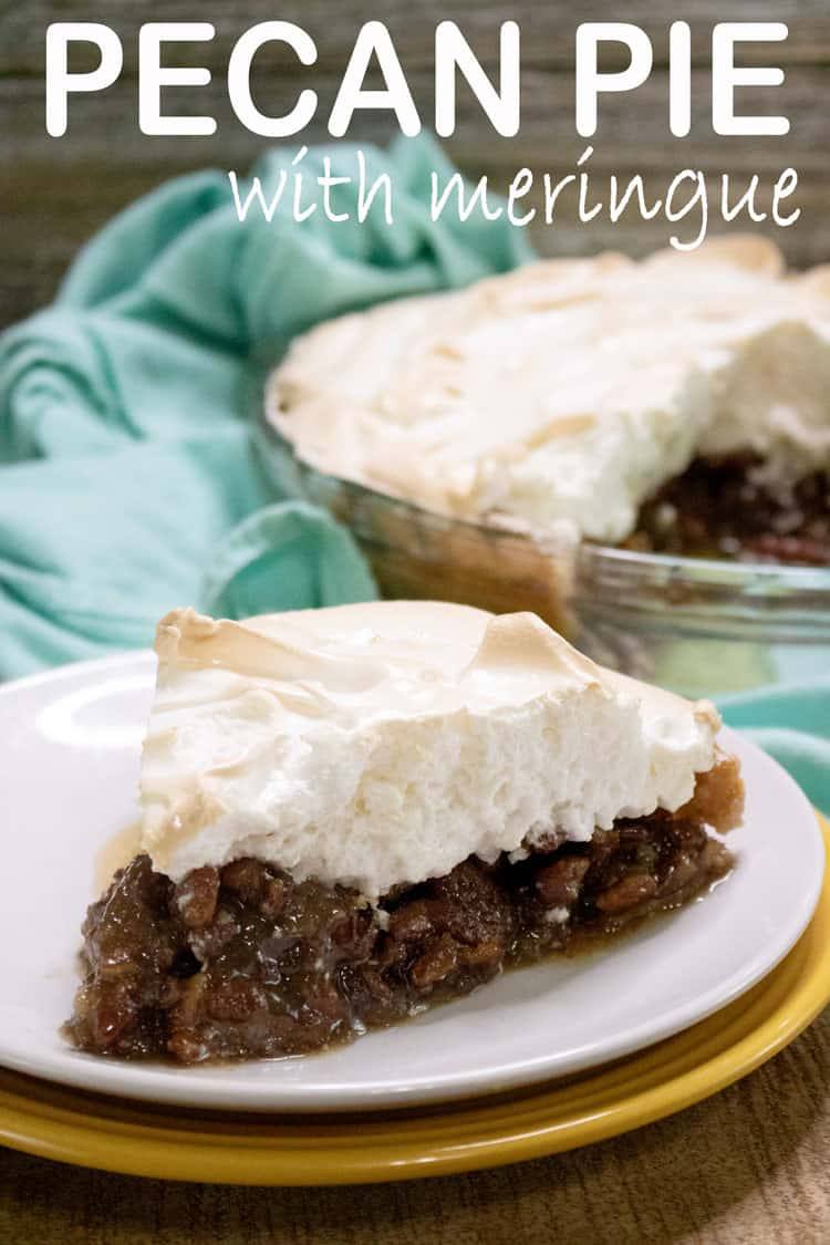 pecan pie with meringue on a plate