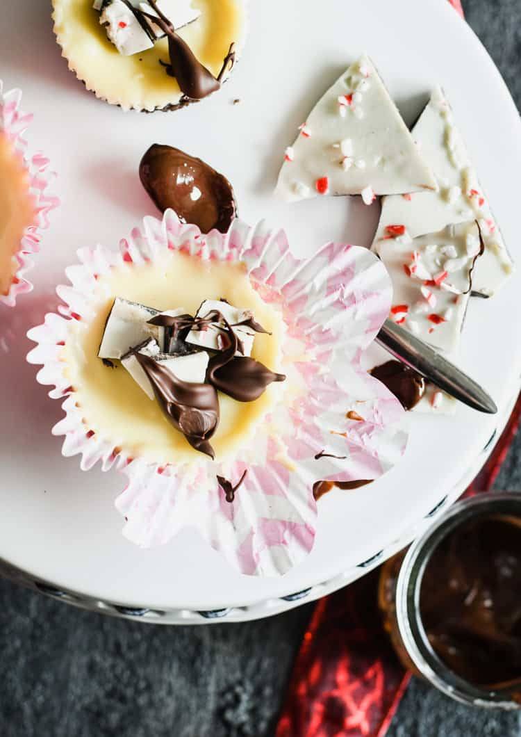 These Peppermint Bark Mini Cheesecakes are the perfect dessert for a holiday gathering.