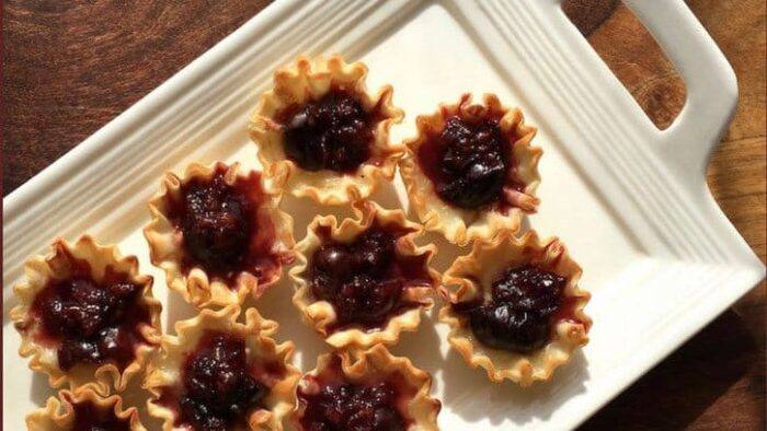 Brie & Dark Cherry Bites, a delicious appetizer recipe for a party or evening appetizers.