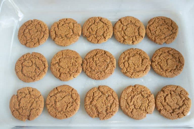 gingersnap cookies laid out in 9x13 pan
