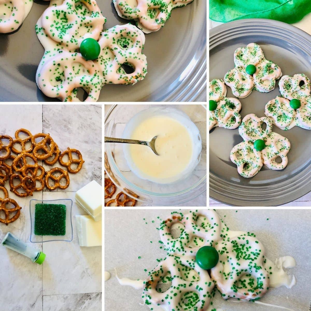 how to make shamrock pretzels collage