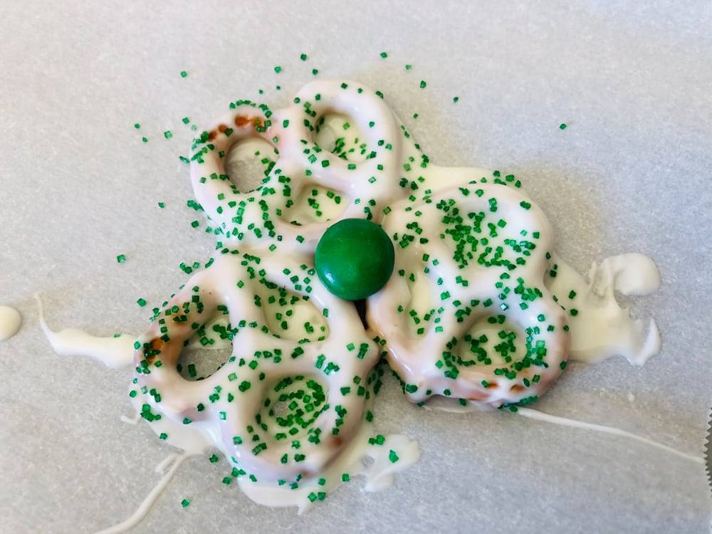 close up of shamrock pretzel