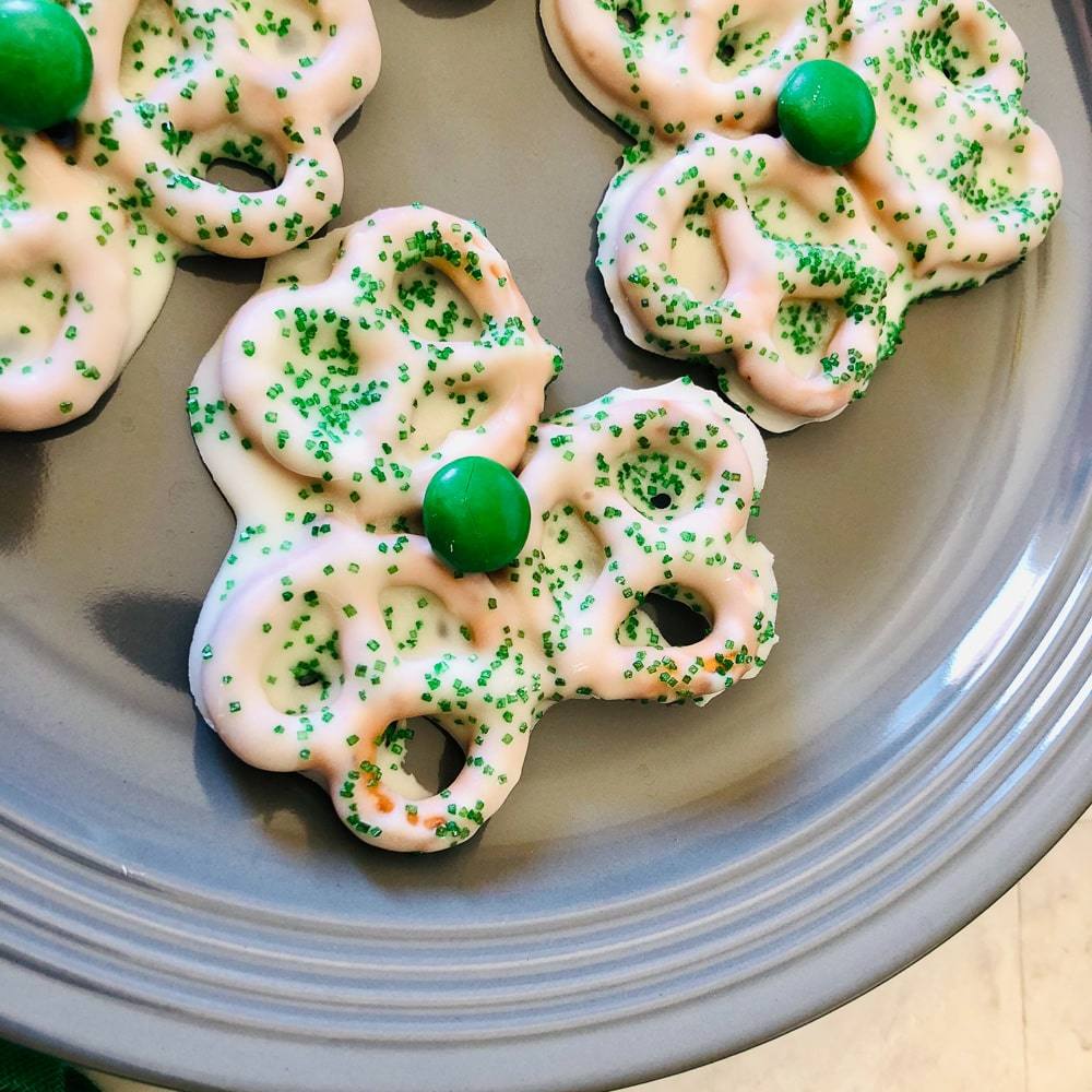 plate of shamrock pretzels