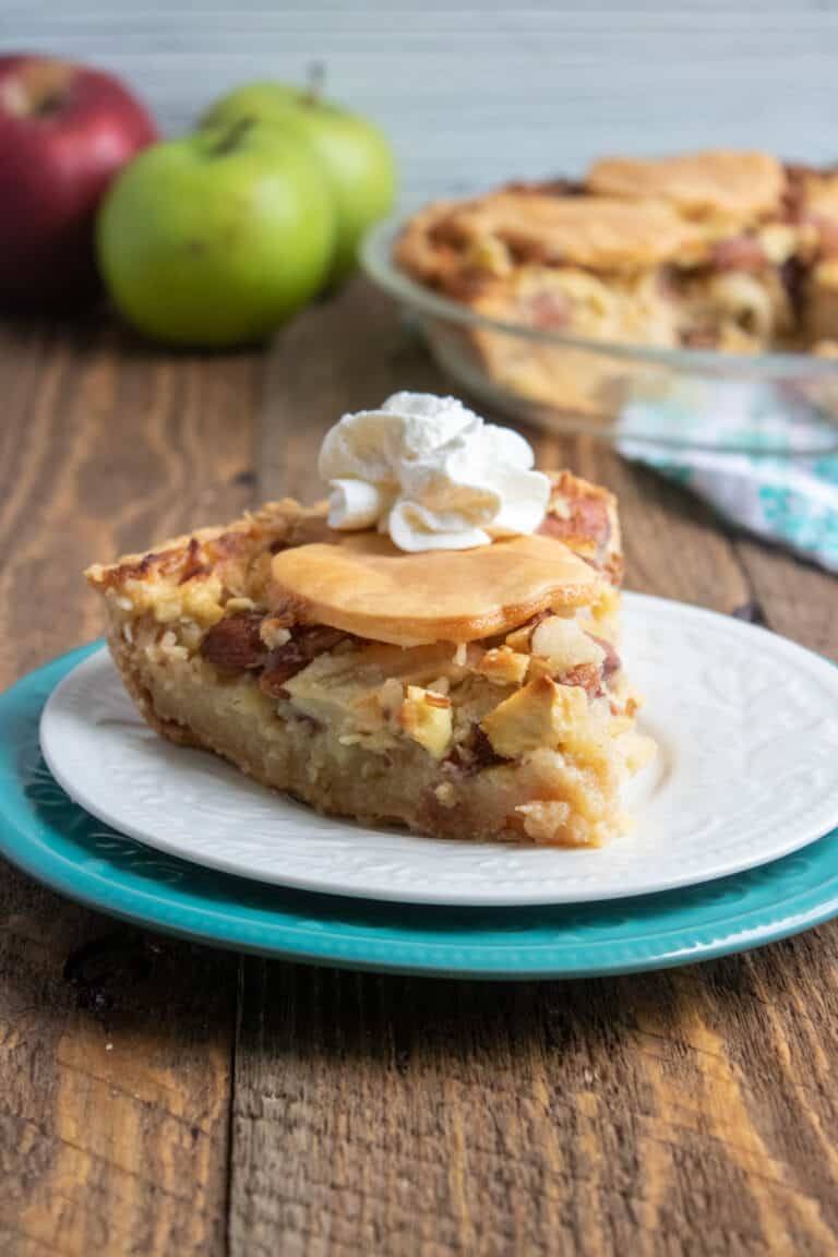 slice of apple pie on white plate