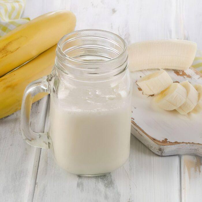 simple banana smoothie being served
